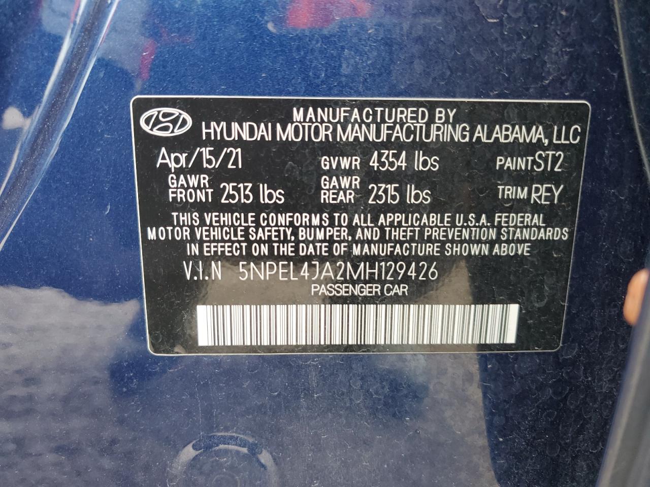 5NPEL4JA2MH129426 2021 Hyundai Sonata Sel