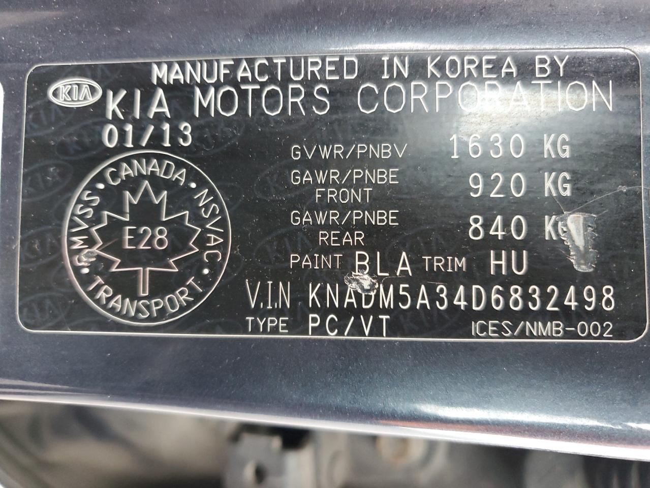 KNADM5A34D6832498 2013 Kia Rio Lx