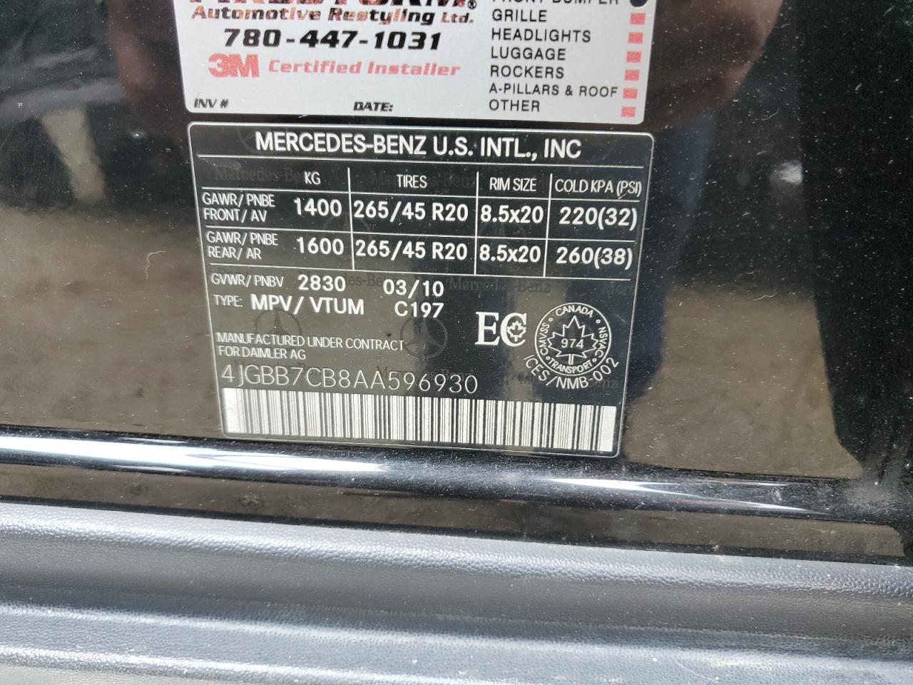 4JGBB7CB8AA596930 2010 Mercedes-Benz Ml 550 4Matic