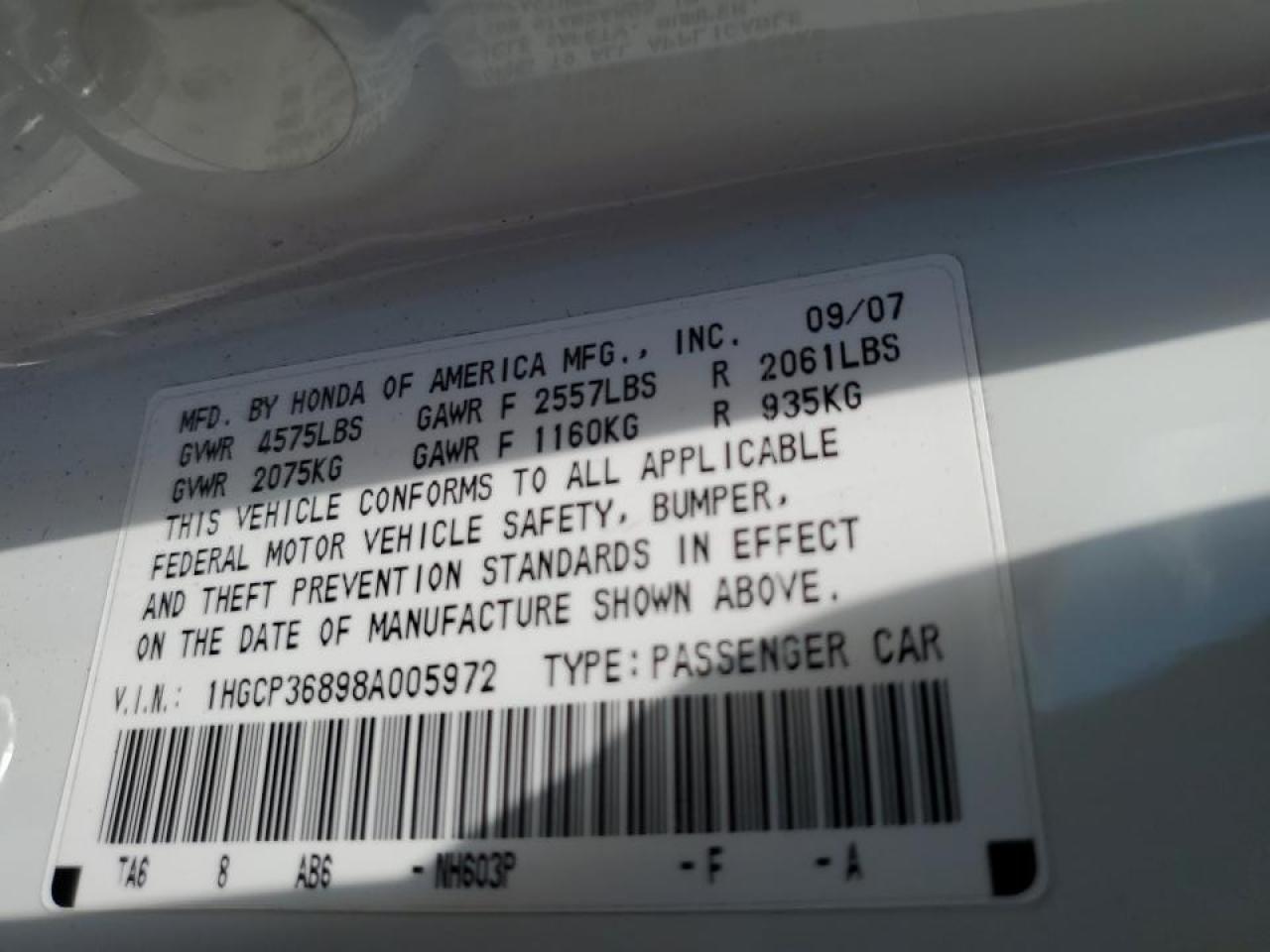 1HGCP36898A005972 2008 Honda Accord Exl