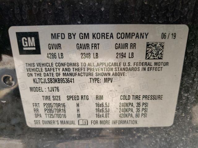 2019 Chevrolet Trax 1Lt VIN: KL7CJLSB3KB953641 Lot: 56713524