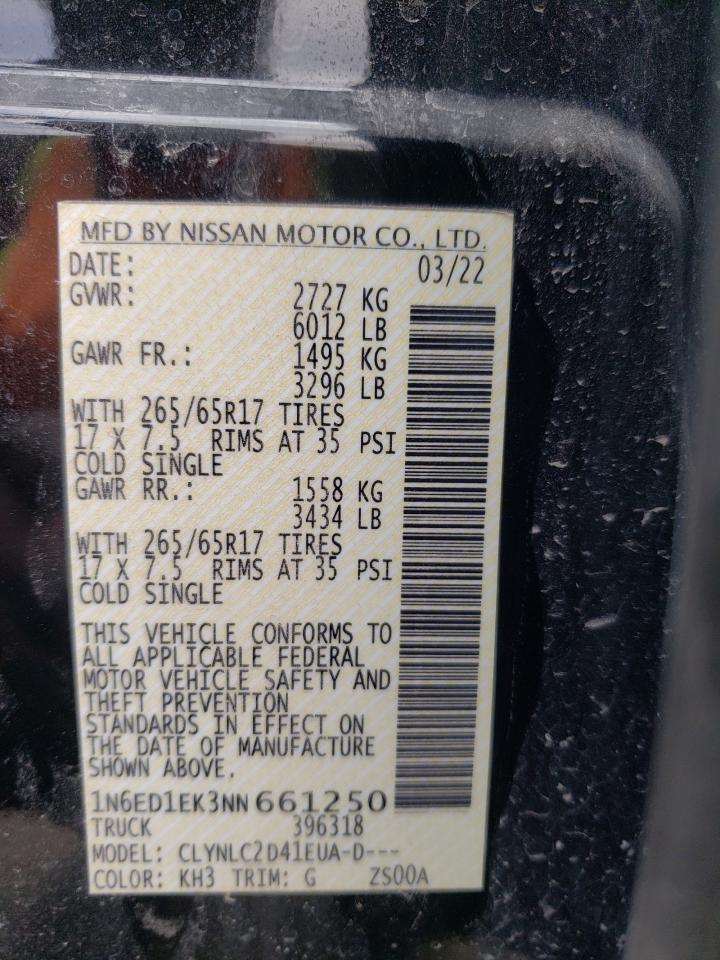 1N6ED1EK3NN661250 NISSAN FRONTIER 2022