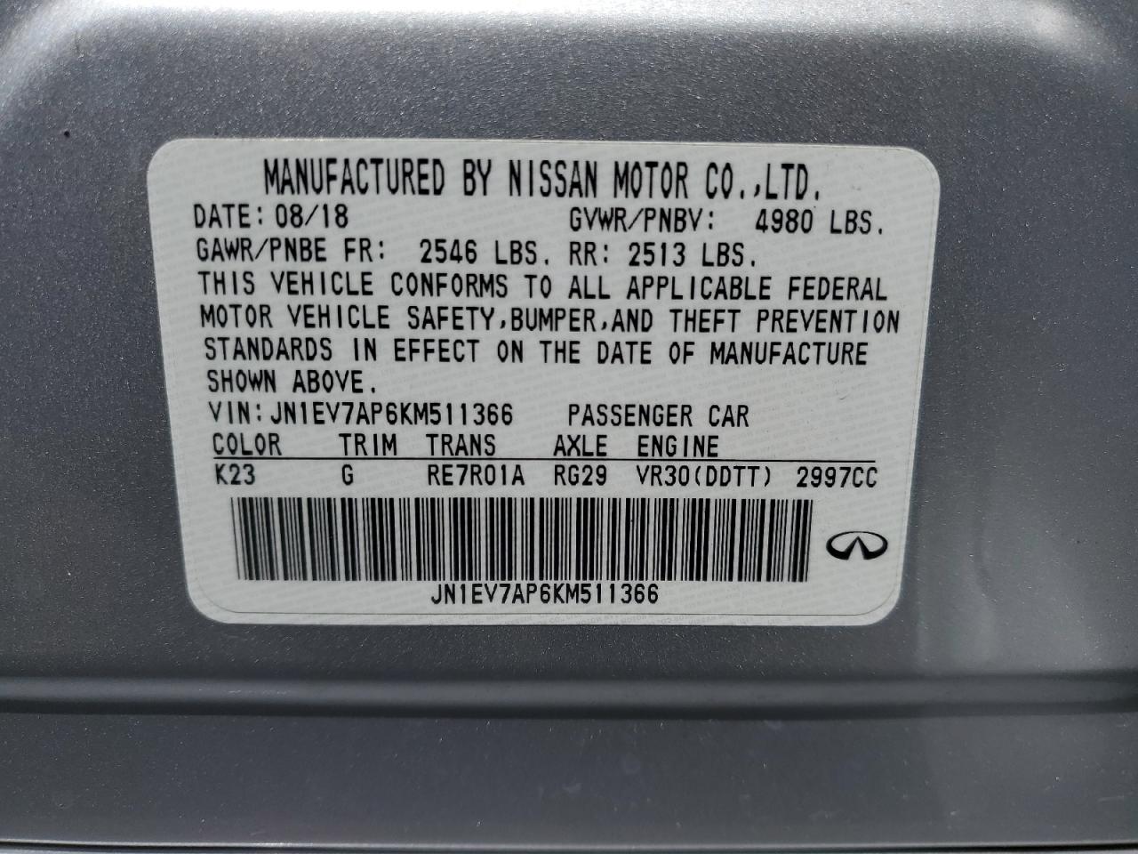 JN1EV7AP6KM511366 2019 Infiniti Q50 Luxe