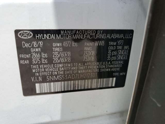 2020 Hyundai Santa Fe Limited VIN: 5NMS53AD7LH212301 Lot: 56275404