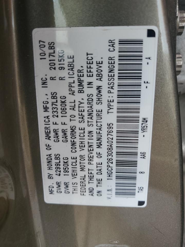 1HGCP26308A027695 2008 Honda Accord Lx