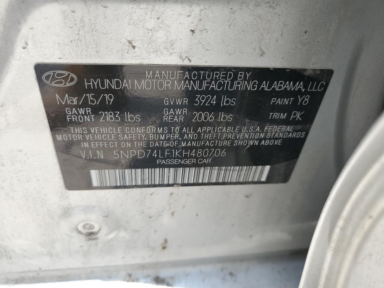 5NPD74LF1KH480706 2019 Hyundai Elantra Se