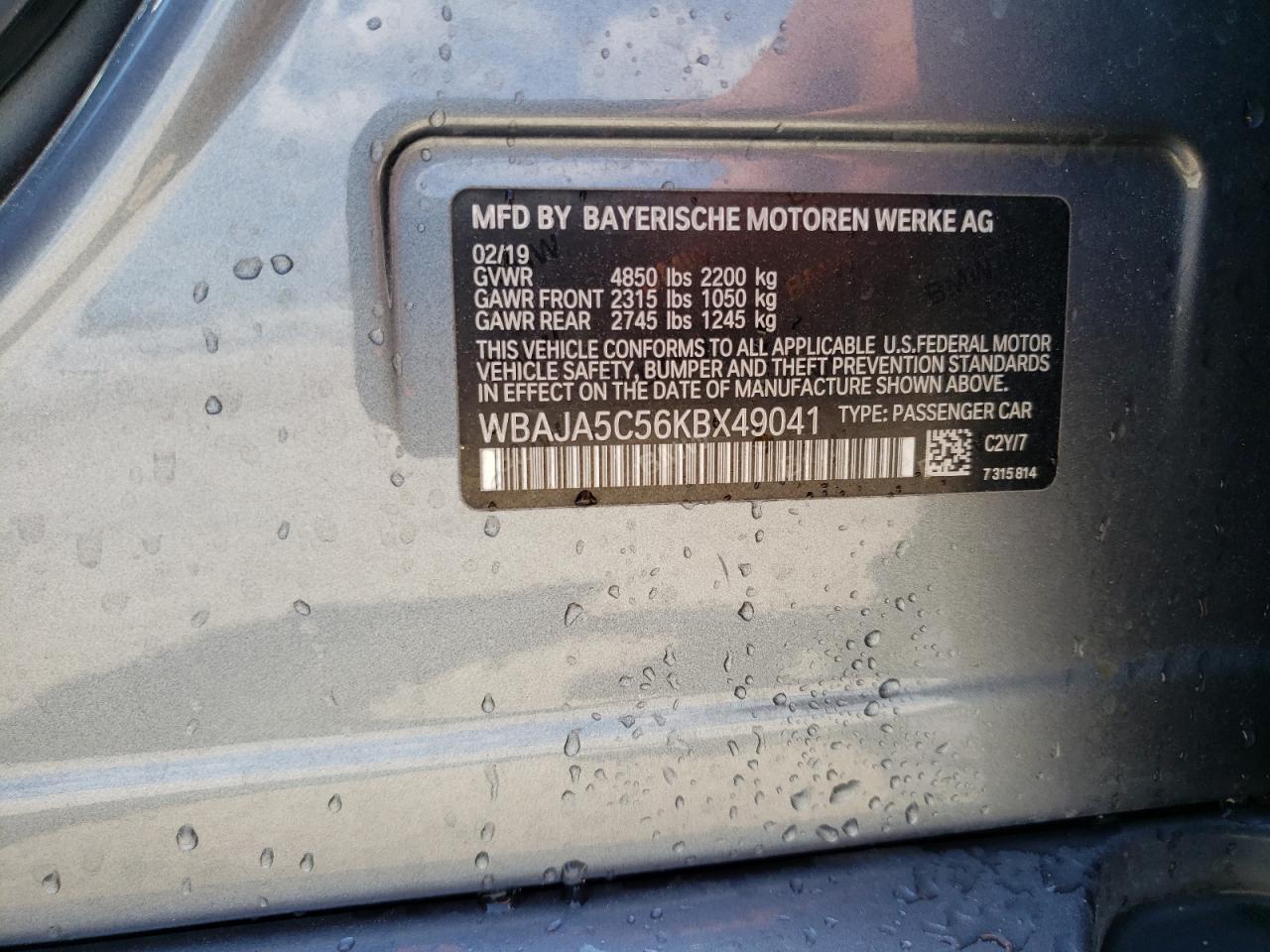 WBAJA5C56KBX49041 2019 BMW 530 I