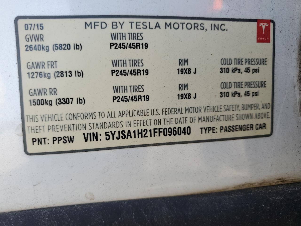 5YJSA1H21FF096040 2015 Tesla Model S 85D