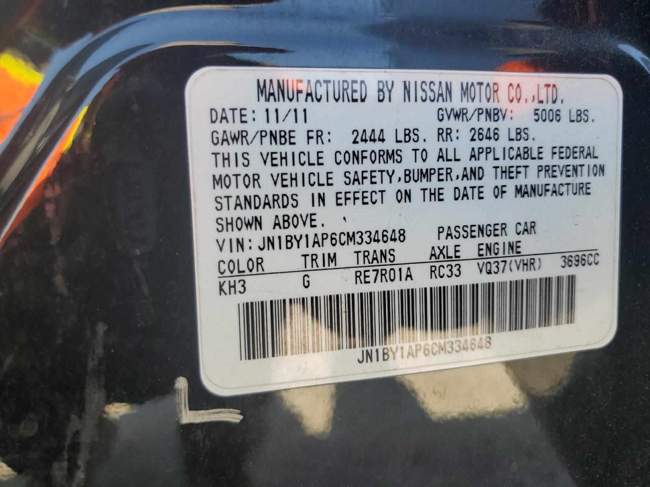 JN1BY1AP6CM334648 2012 Infiniti M37