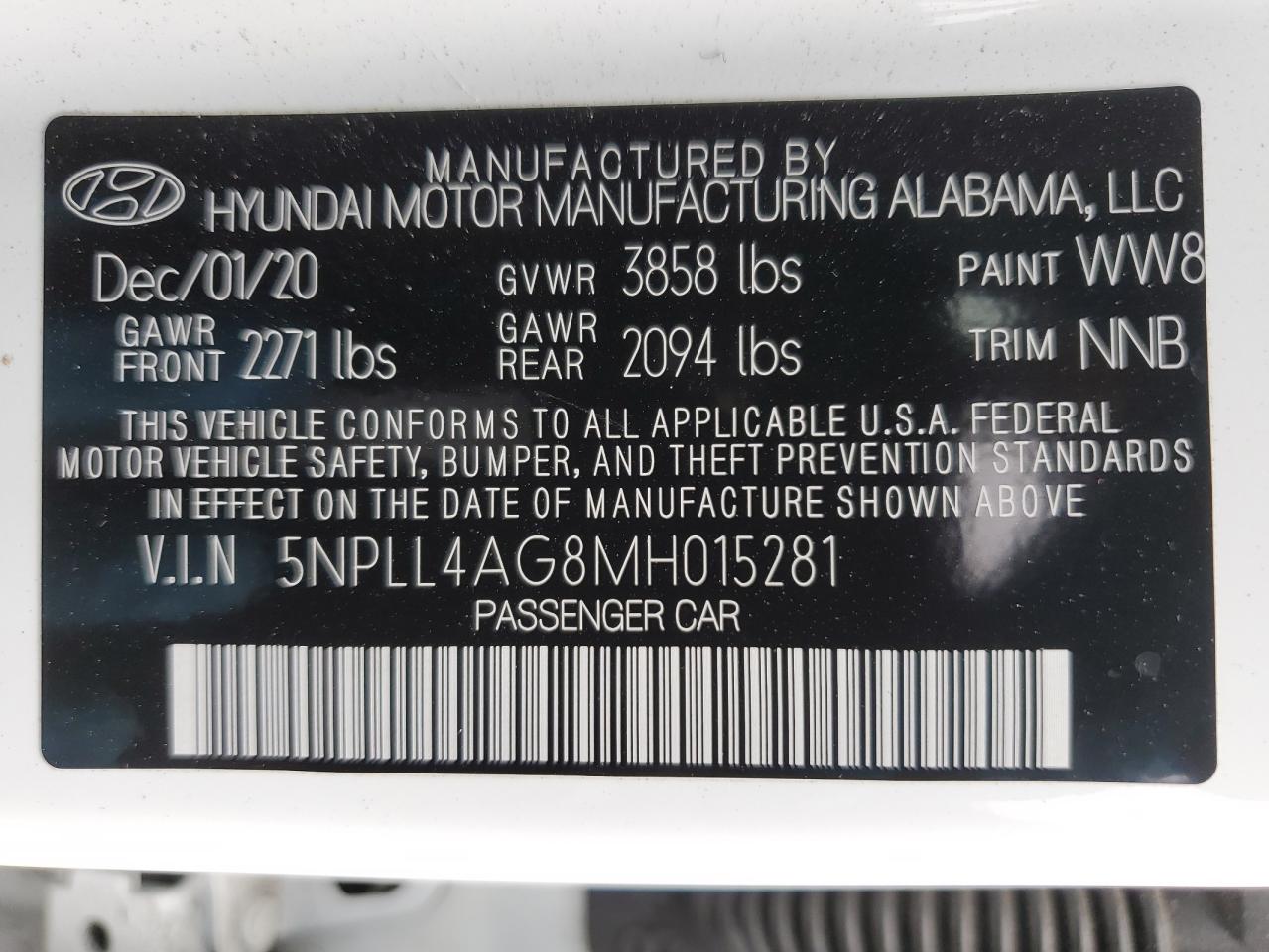 5NPLL4AG8MH015281 2021 Hyundai Elantra Se