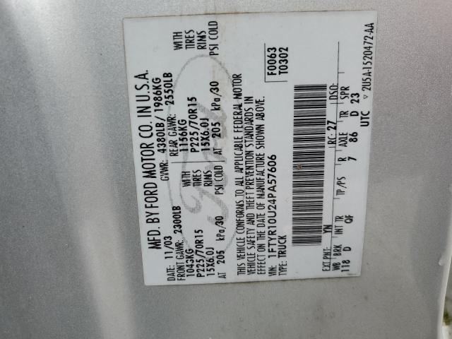 2004 Ford Ranger VIN: 1FTYR10U24PA57606 Lot: 54788054