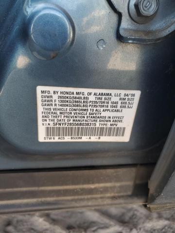 2006 Honda Pilot Ex VIN: 5FNYF28556B038315 Lot: 55758474