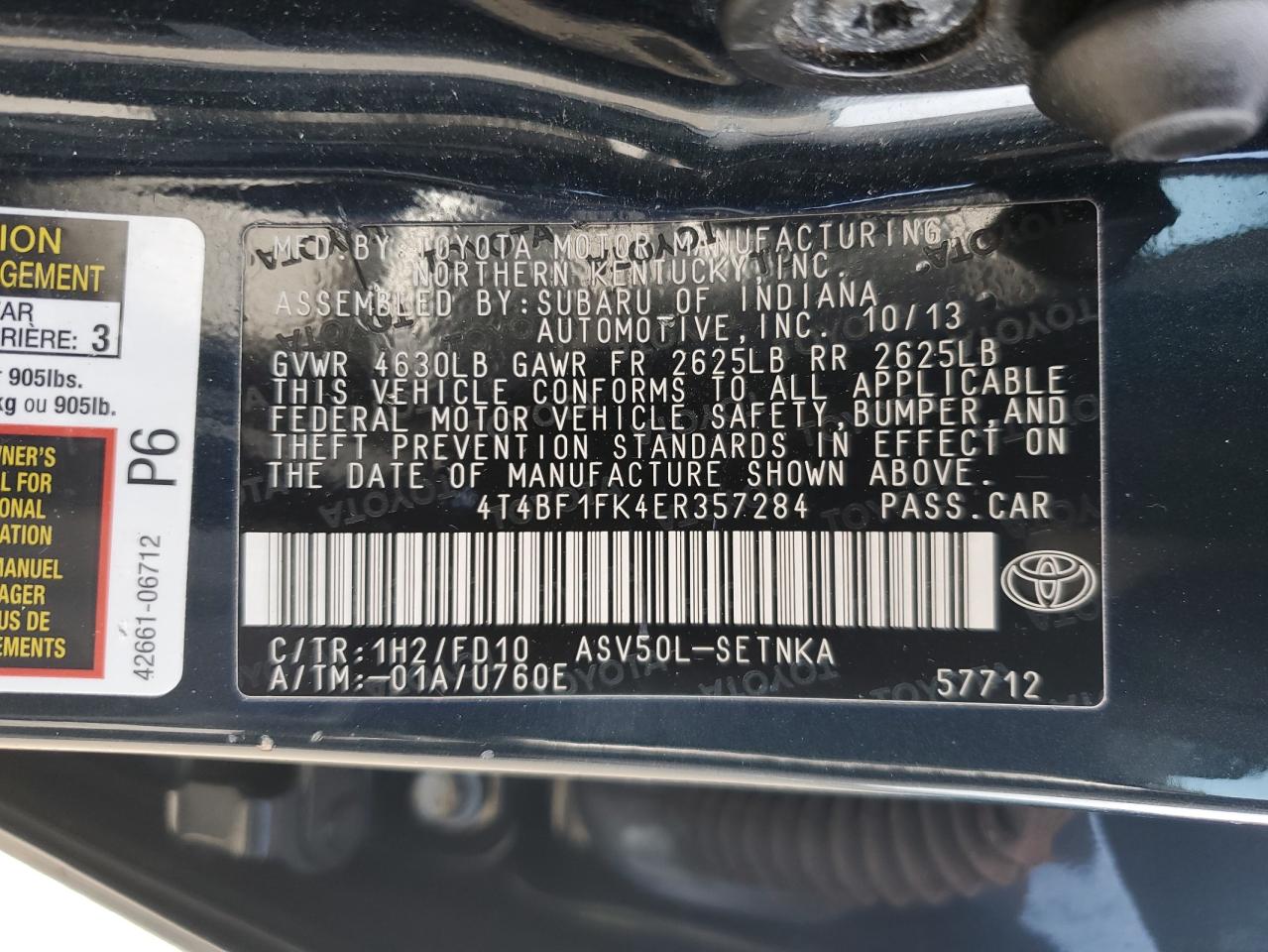 4T4BF1FK4ER357284 2014 Toyota Camry L