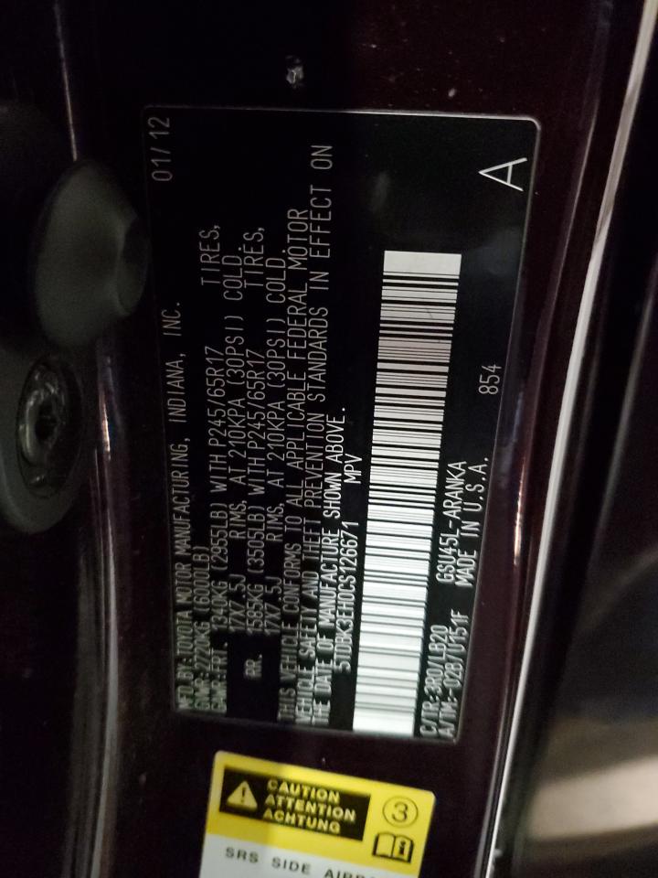 5TDBK3EH0CS126671 2012 Toyota Highlander Base