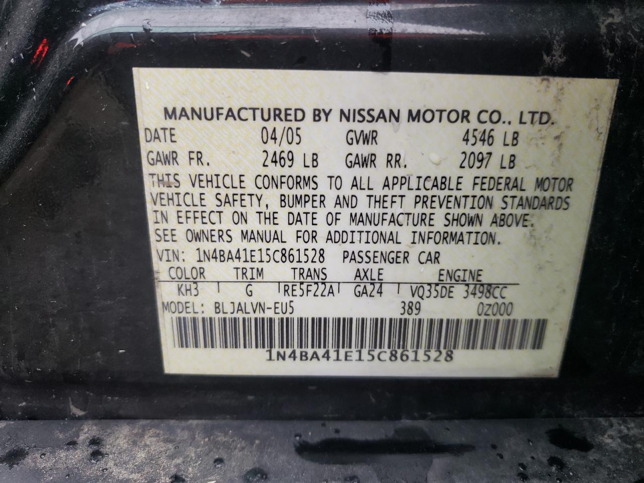 1N4BA41E15C861528 2005 Nissan Maxima Se