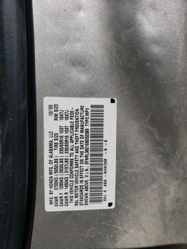5FNRL38216B052589 2006 Honda Odyssey Lx