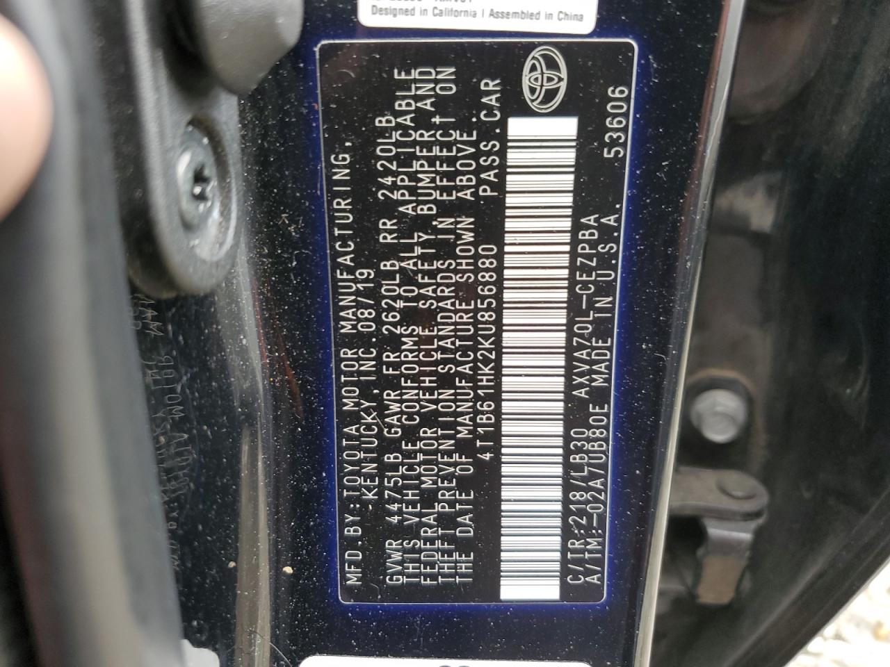 4T1B61HK2KU856880 2019 Toyota Camry Xse