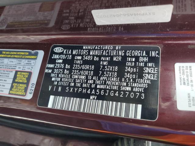 2018 Kia Sorento Ex VIN: 5XYPH4A56JG427073 Lot: 54738534