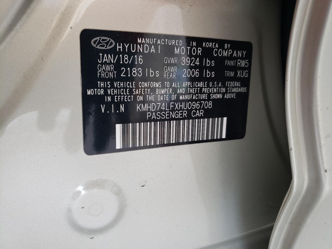 KMHD74LFXHU096708 2017 Hyundai Elantra Se