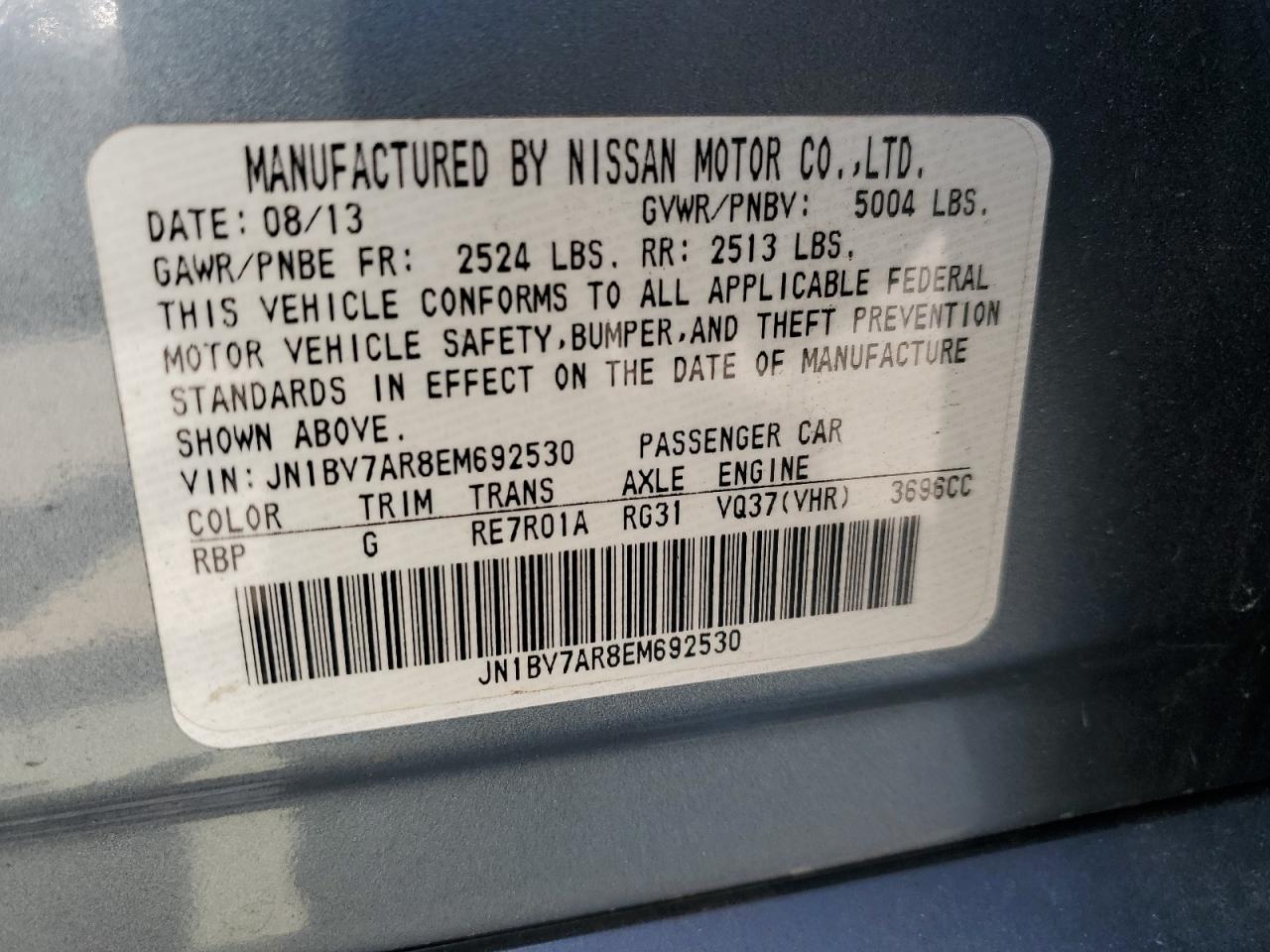 JN1BV7AR8EM692530 2014 Infiniti Q50 Base