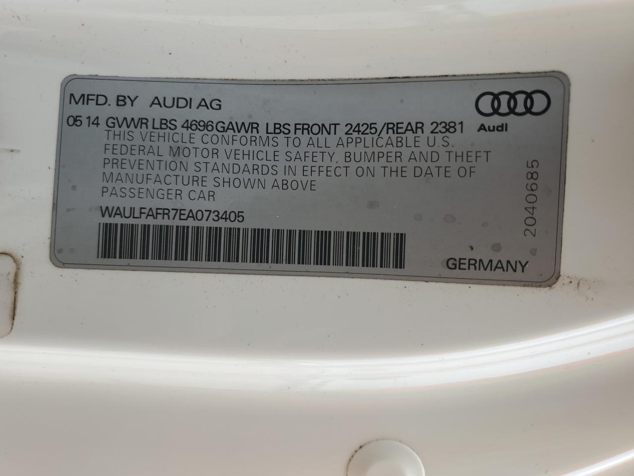 WAULFAFR7EA073405 2014 Audi A5 Premium Plus