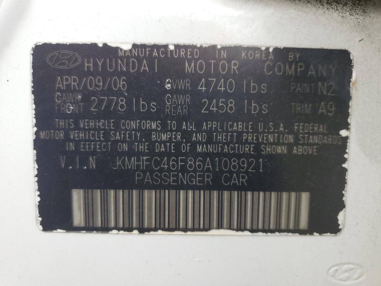 KMHFC46F86A108921 2006 Hyundai Azera Se