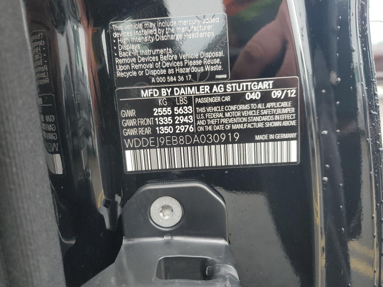 WDDEJ9EB8DA030919 2013 Mercedes-Benz Cl 550 4Matic