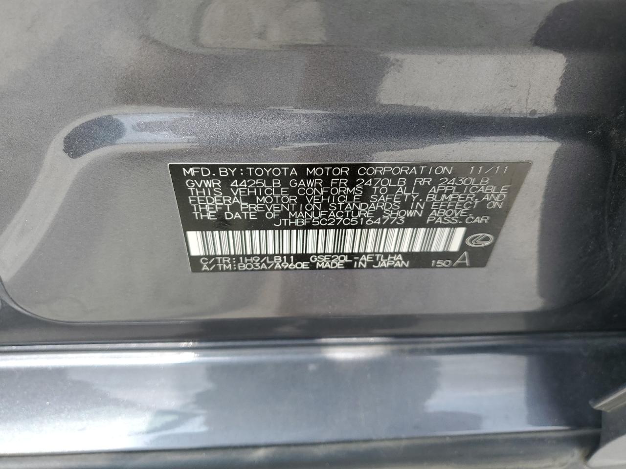 JTHBF5C27C5164773 2012 Lexus Is 250