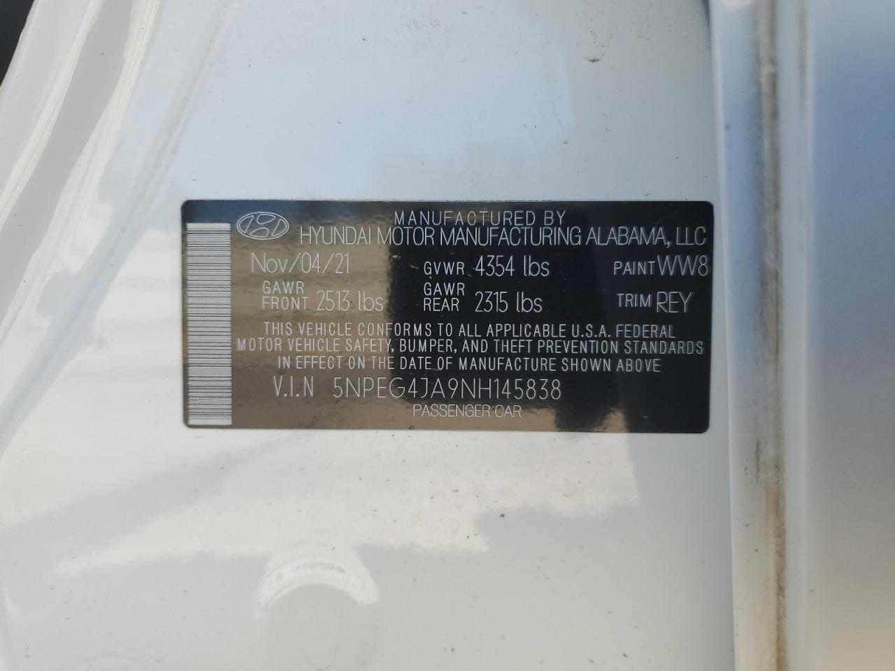 5NPEG4JA9NH145838 2022 Hyundai Sonata Se