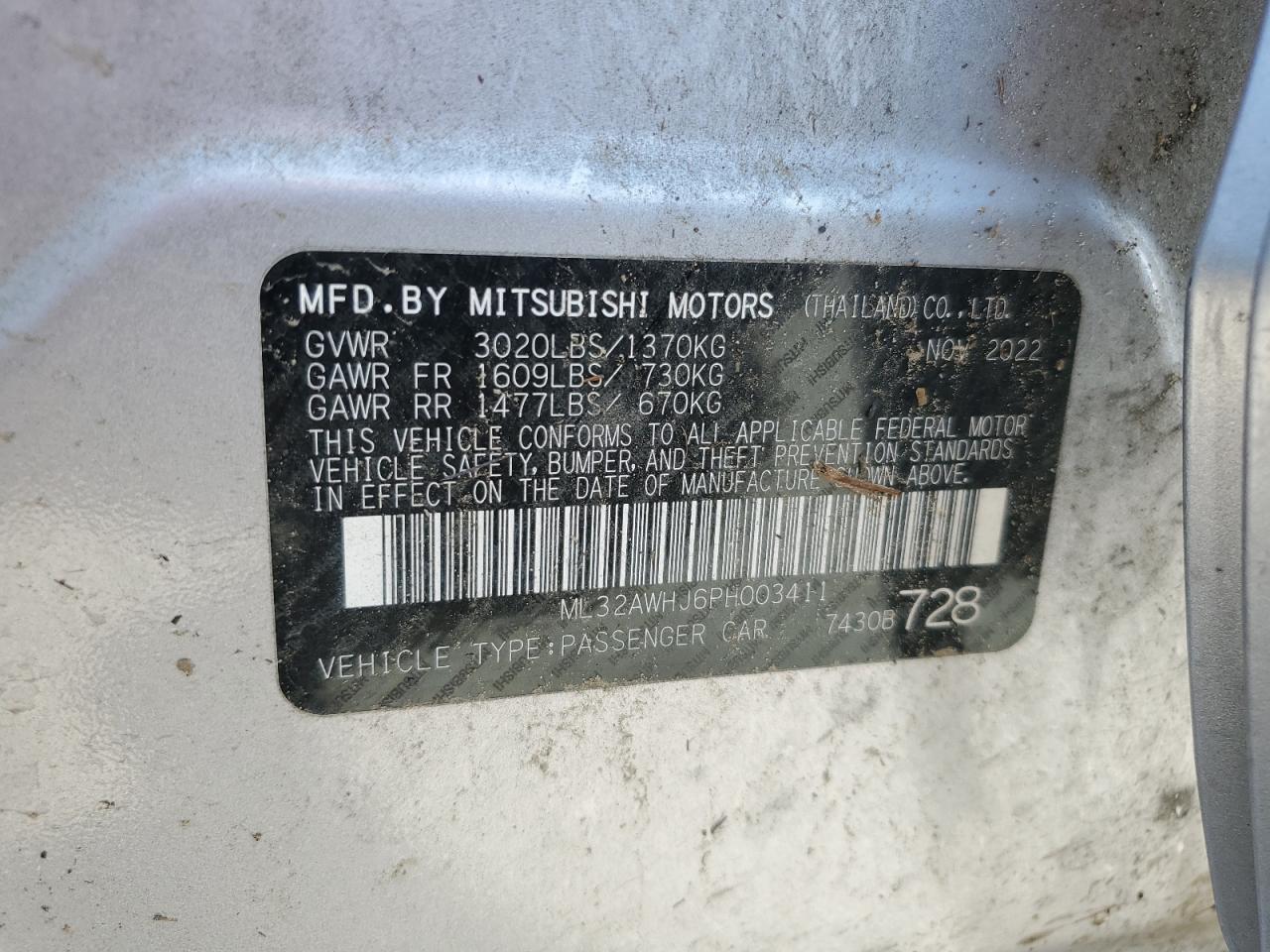 ML32AWHJ6PH003411 2023 Mitsubishi Mirage Se