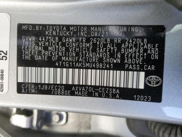 VIN 4T1G11AK5MU498241 2021 Toyota Camry, SE no.13