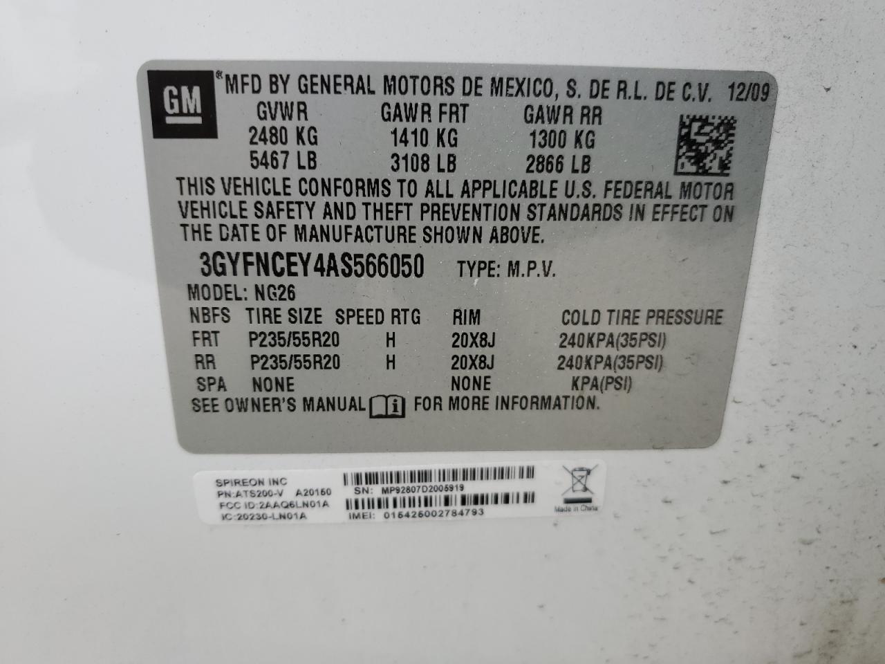 3GYFNCEY4AS566050 2010 Cadillac Srx Premium Collection