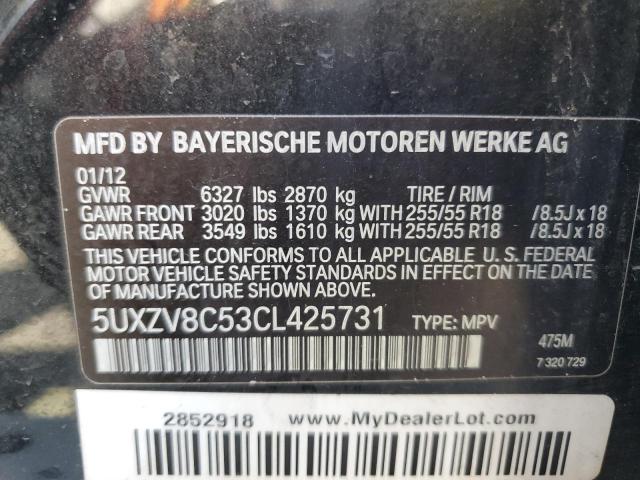 2012 BMW X5 xDrive50I VIN: 5UXZV8C53CL425731 Lot: 54878684