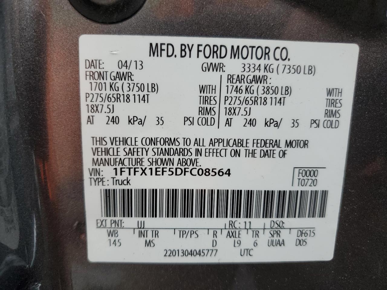 1FTFX1EF5DFC08564 2013 Ford F150 Super Cab