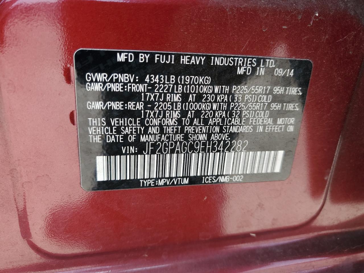 JF2GPAGC9EH342282 2014 Subaru Xv Crosstrek 2.0 Limited