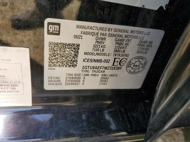 2021 GMC Sierra K1500 VIN: 1GTU9AEF7MZ319388 Lot: 56671514