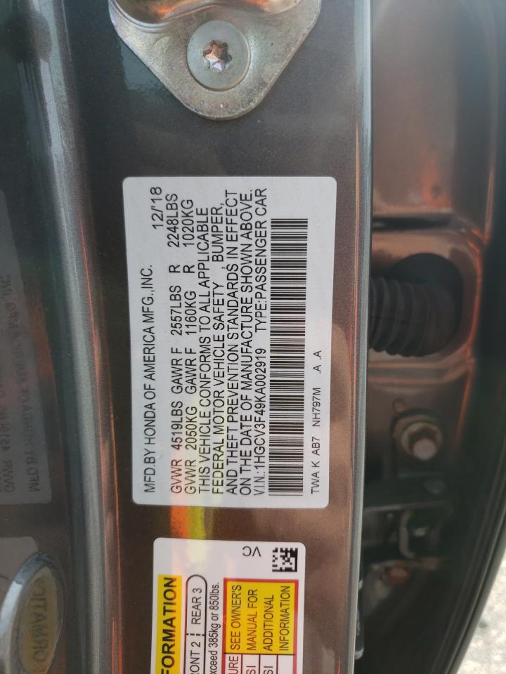 1HGCV3F49KA002919 2019 Honda Accord Hybrid Ex