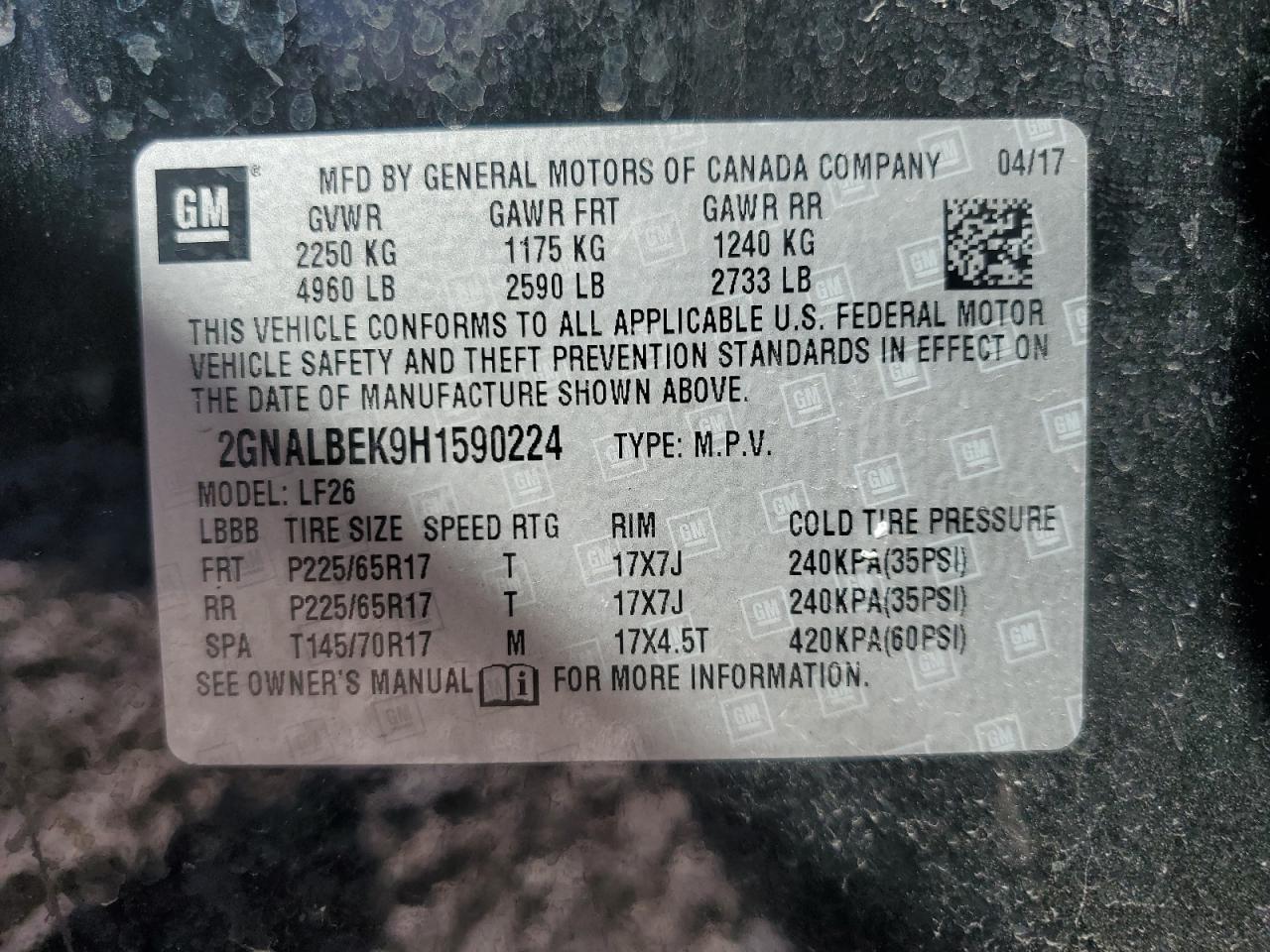 2GNALBEK9H1590224 CHEVROLET EQUINOX 2017