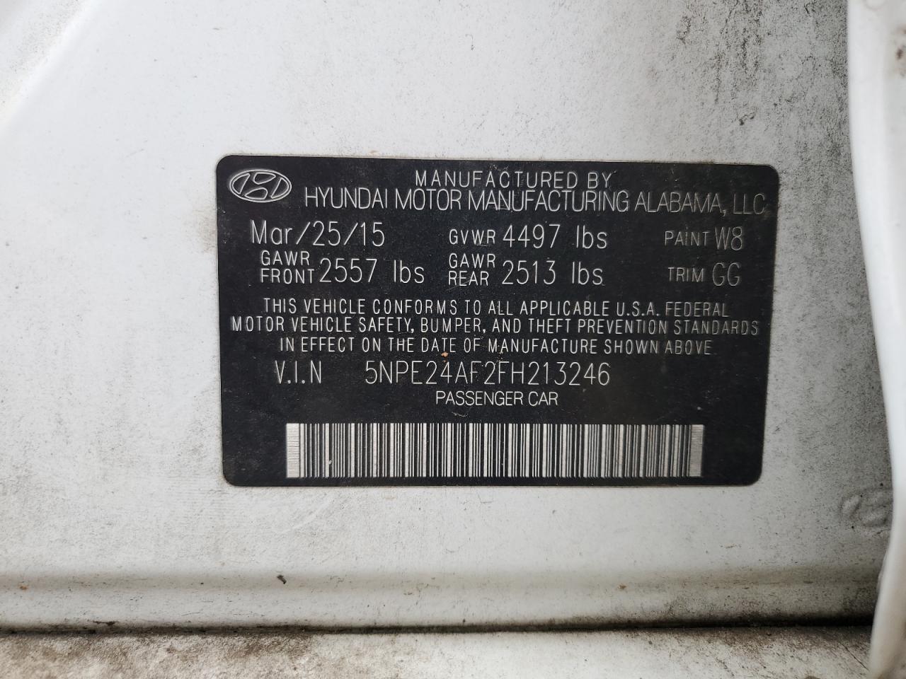 5NPE24AF2FH213246 2015 Hyundai Sonata Se