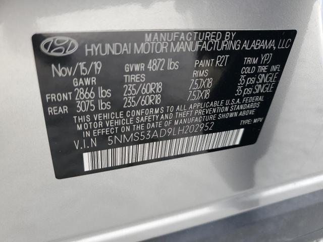 2020 Hyundai Santa Fe Limited VIN: 5NMS53AD9LH202952 Lot: 55930224