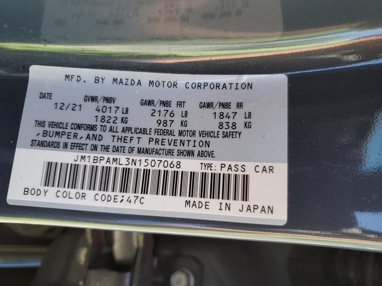 JM1BPAML3N1507068 2022 Mazda 3 Premium