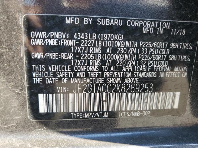 2019 Subaru Crosstrek Premium VIN: JF2GTACC2K8269253 Lot: 54837464
