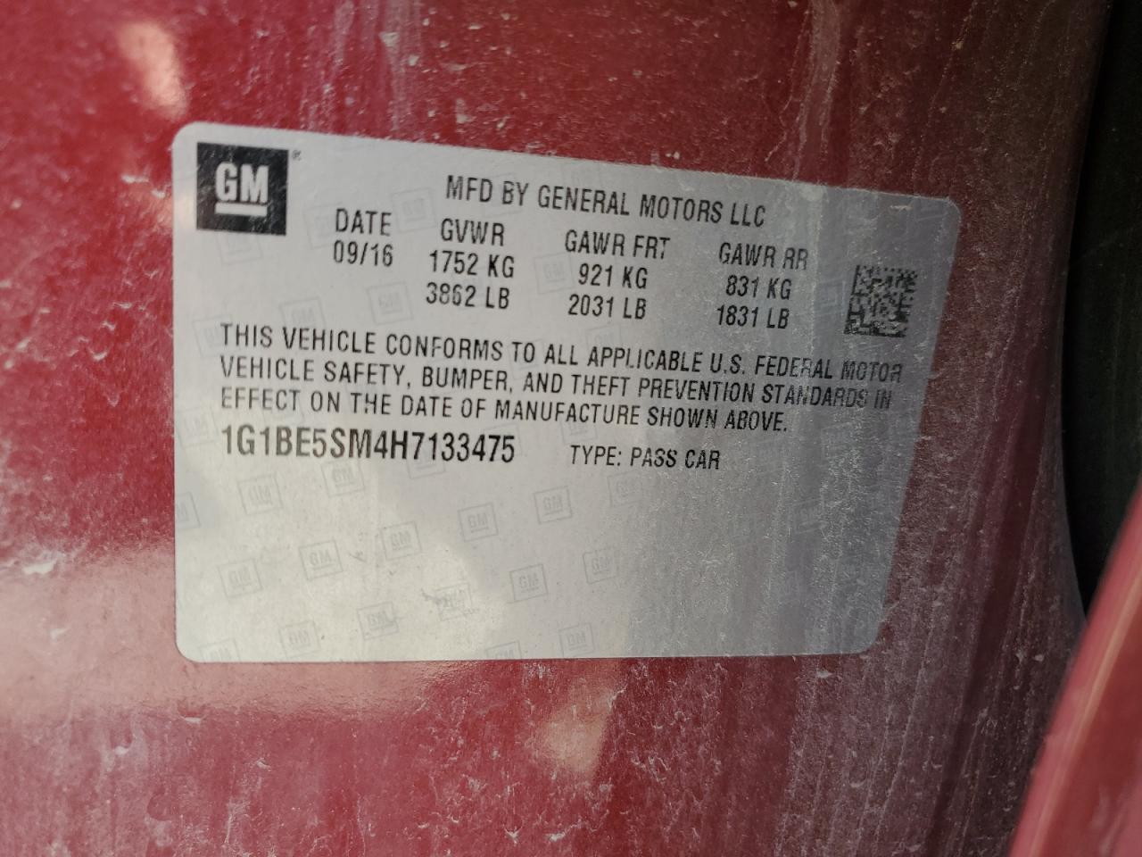 1G1BE5SM4H7133475 CHEVROLET CRUZE 2017