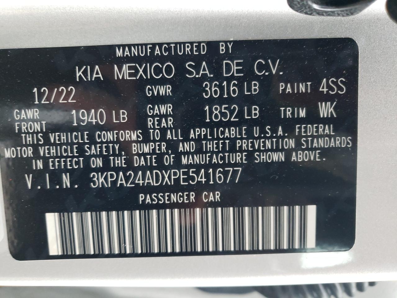 3KPA24ADXPE541677 2023 Kia Rio Lx