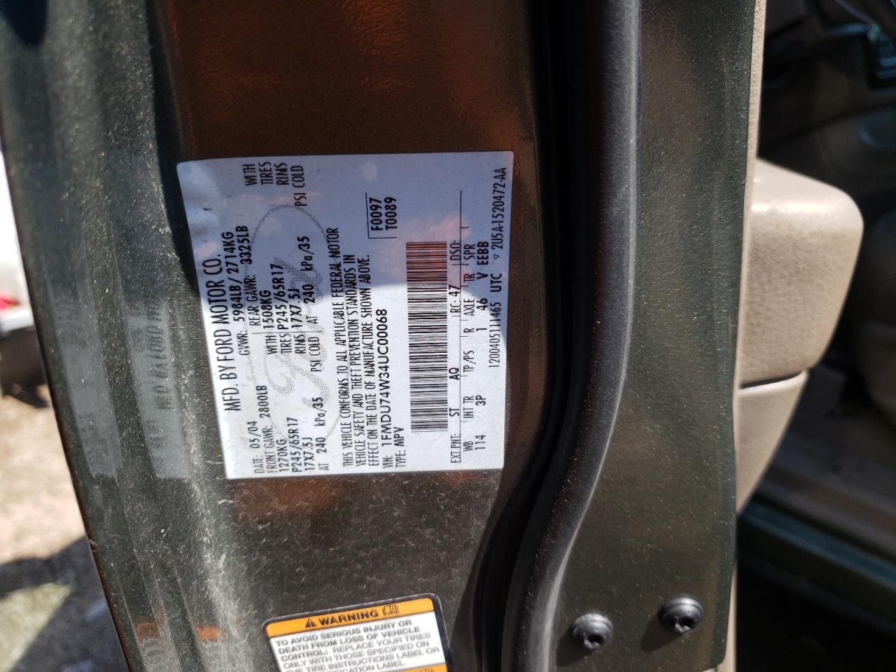 1FMDU74W34UC00068 2004 Ford Explorer Eddie Bauer