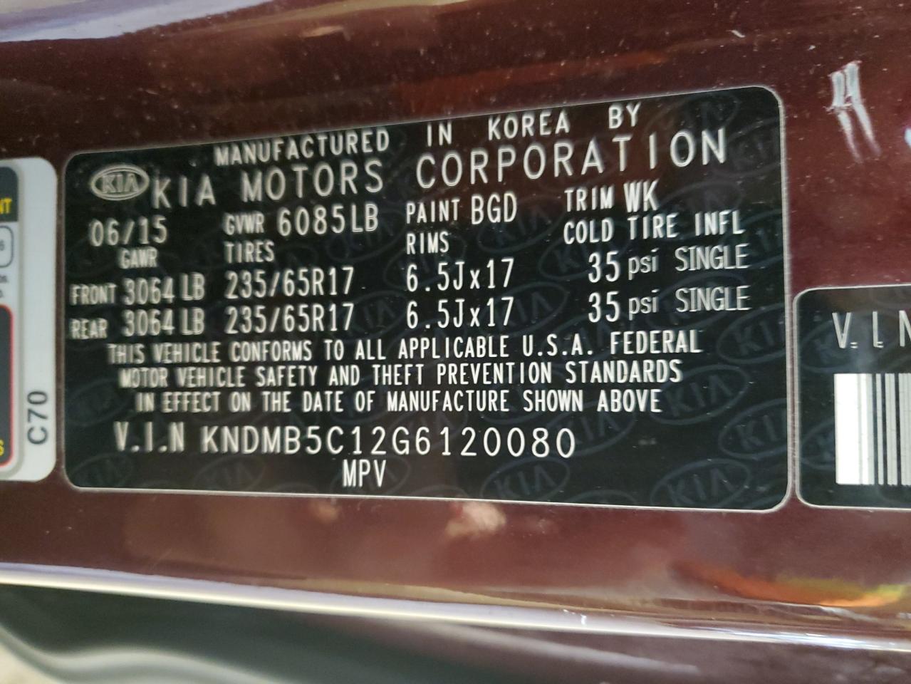 KNDMB5C12G6120080 2016 Kia Sedona Lx