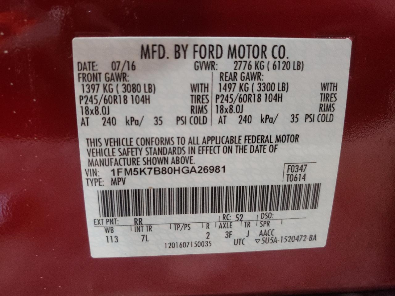 1FM5K7B80HGA26981 2017 Ford Explorer