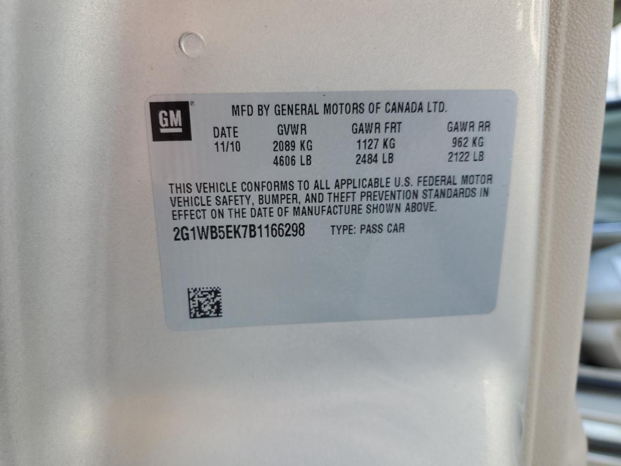 2G1WB5EK7B1166298 2011 Chevrolet Impala Lt