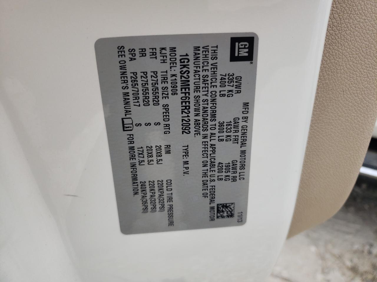 1GKS2MEF6ER212092 2014 GMC Yukon Xl Denali