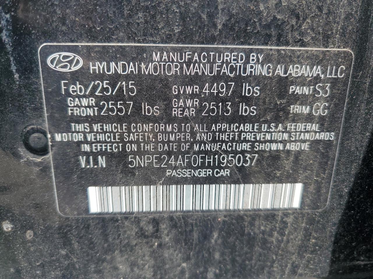 5NPE24AF0FH195037 2015 Hyundai Sonata Se